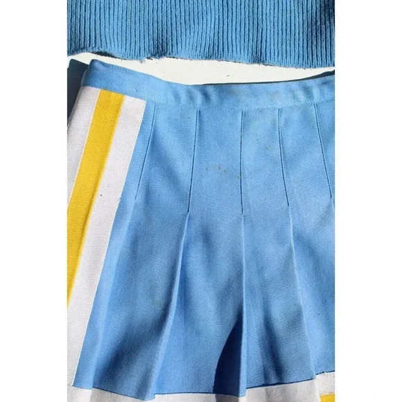 Vtg 1950s Blue / Yellow Varsity Brand High School Cheerleading 2 Piece Outfit - Picture 2 of 6